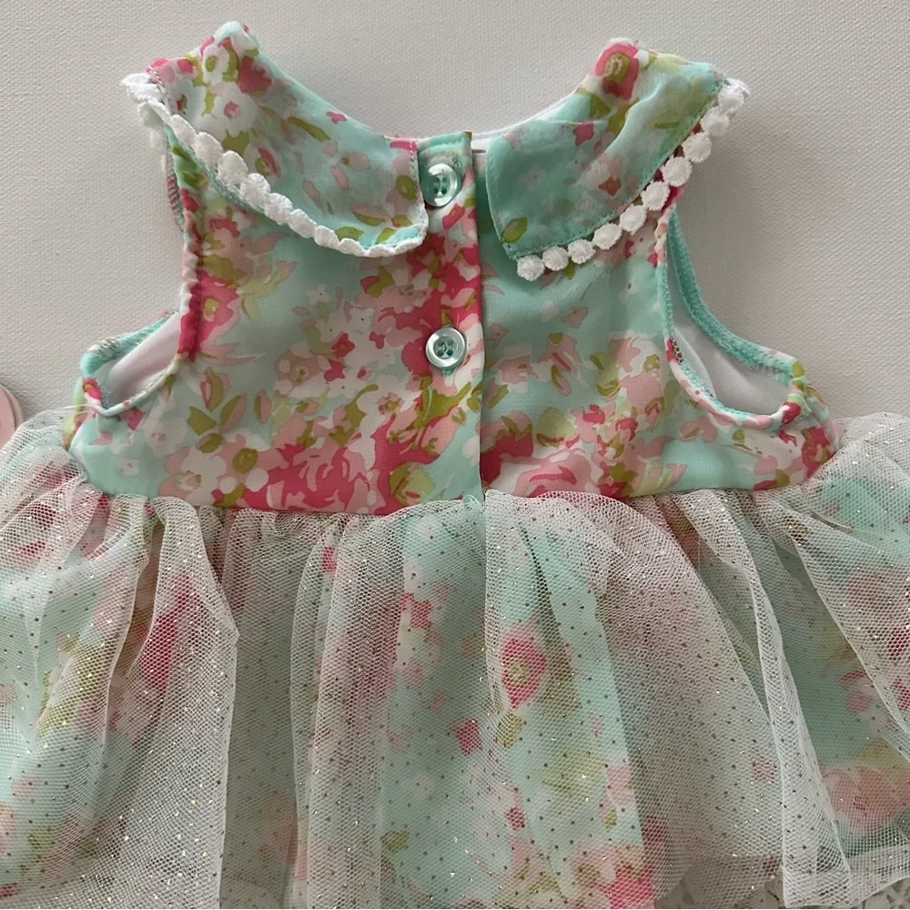 Little Lass Baby Girl 3-6 Months Top Pants Set Outfit Turquoise Sparkle Tulle - Picture 4 of 9